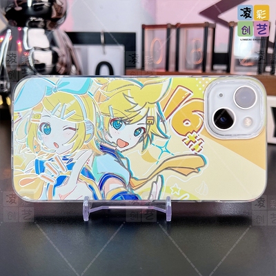 凌彩创艺二次元镜音双子手机壳适用于苹果16promax华为vivoiqoo13小米15pro一加ace5红米70至尊版IMD冰川纹壳