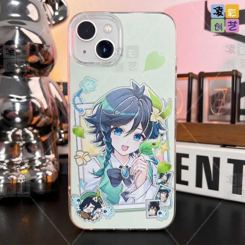 凌彩创艺树叶温迪手机壳适用17苹果iPhone华为OPPO原神小米vivo冰川纹壳手机保护套