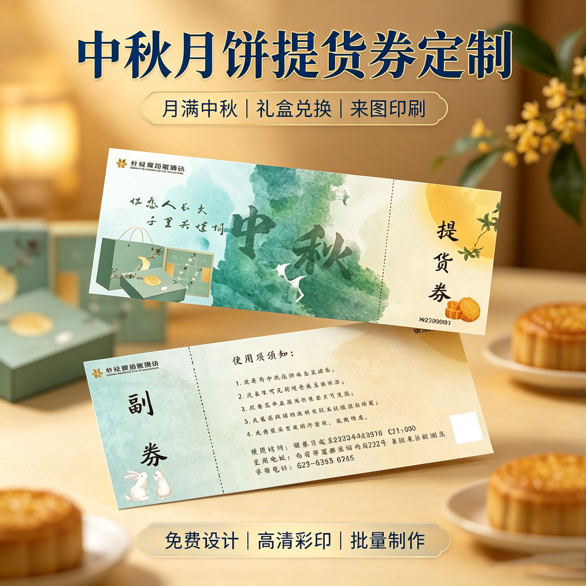 中秋月饼提货券代金券设计定制图片