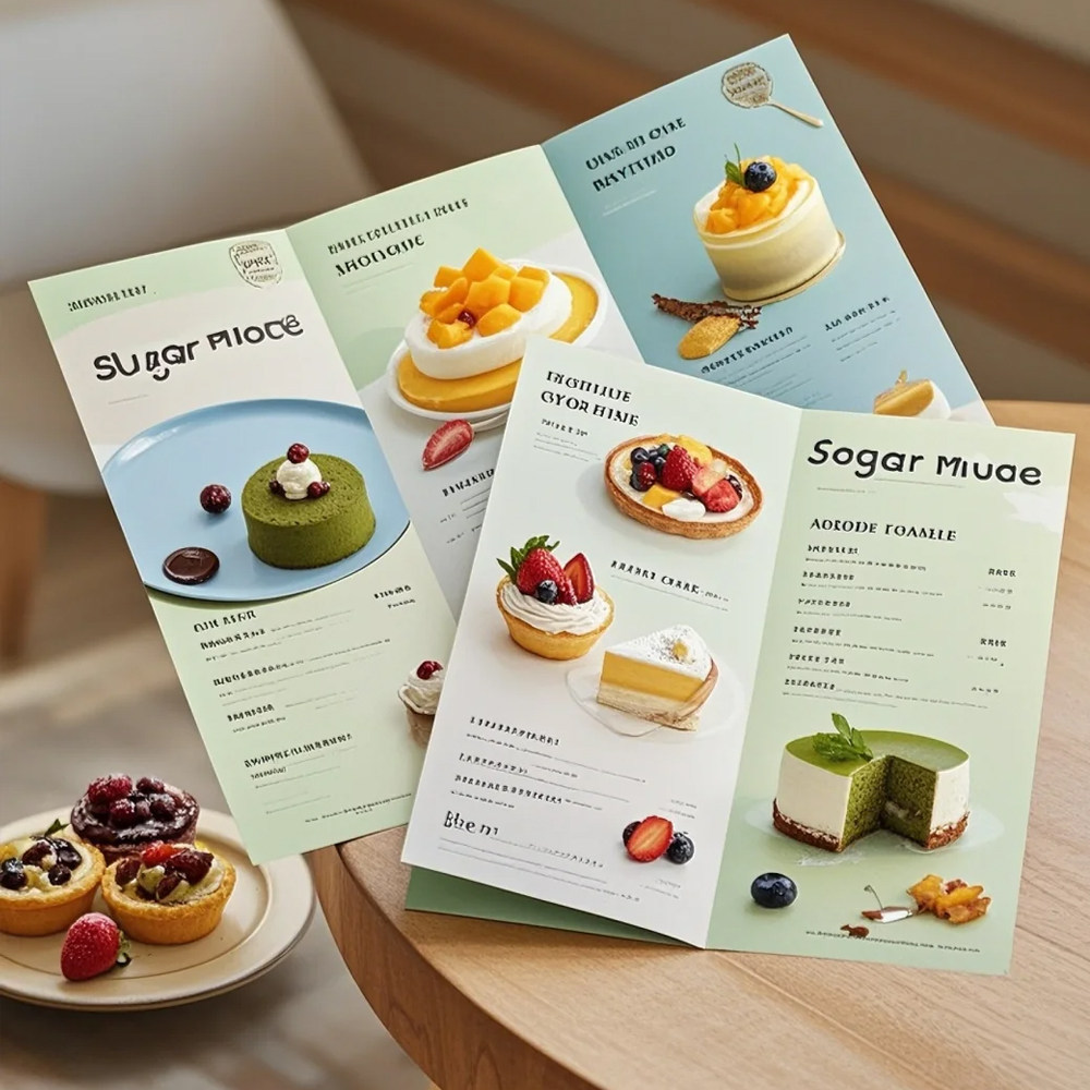蛋糕三折页定制私房甜品西点外卖宣传单菜单本dm单页印刷面包房开业广告海报设计制作烘焙店双面宣传彩页打印