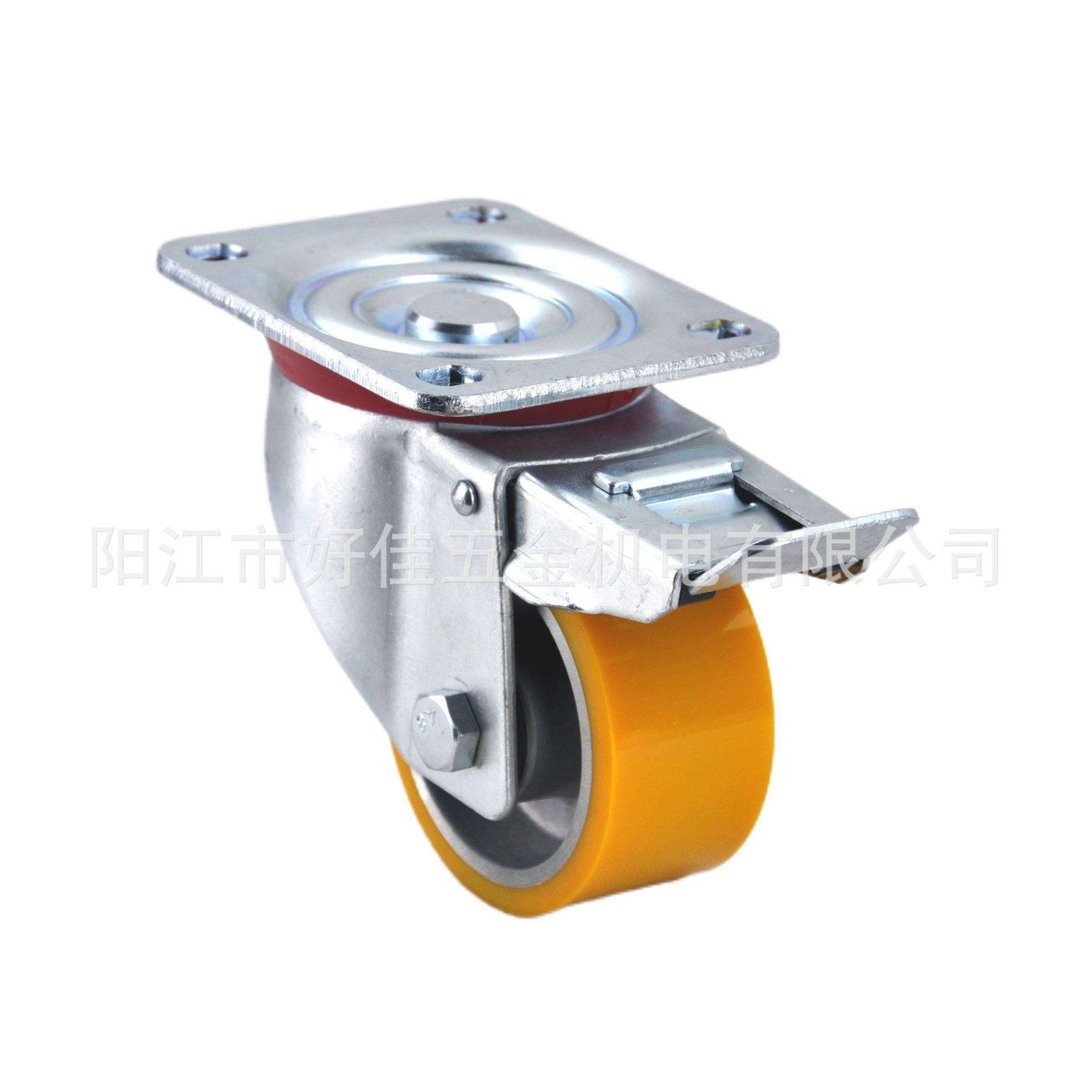 100X50mm欧洲款重型平板双刹铝芯聚氨脂PU脚轮