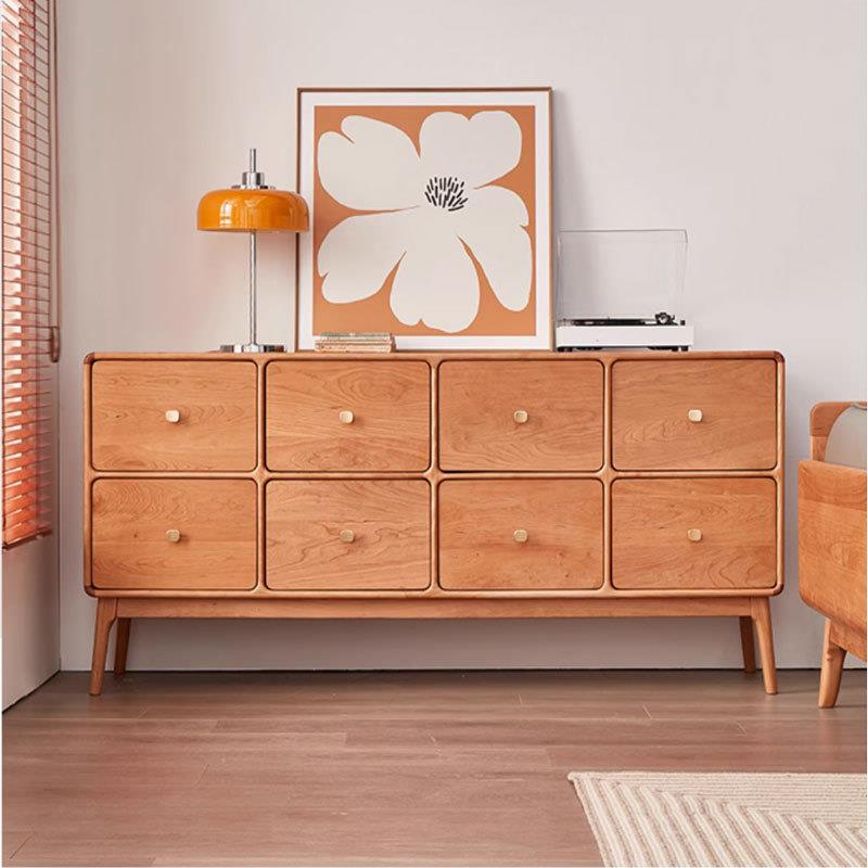 北欧实木斗柜客厅储物柜樱桃木八斗柜卧室收纳柜子靠墙电视柜高款