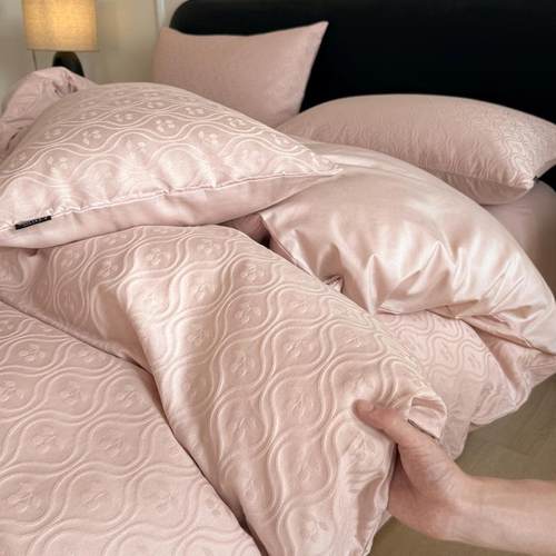 轻奢风高支全棉厚织大提花樱桃床上四件套斜纹床单笠床笠床品被套