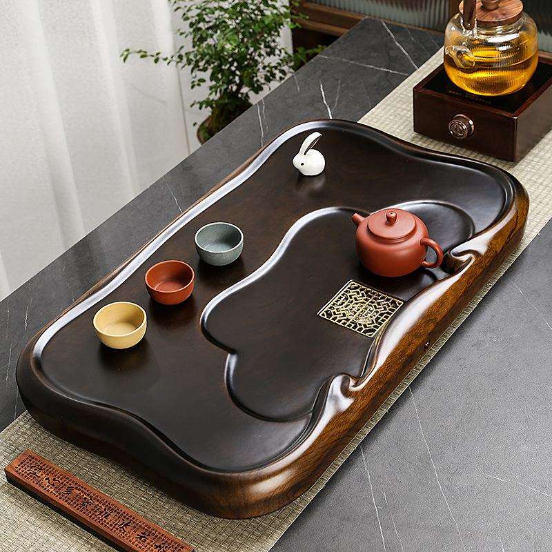 黑檀木茶盘家用整块实木茶海茶台小号长方形原木花梨托盘简约排水