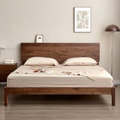 北美黑胡桃全实木双人婚床现代简约樱桃木原木竖琴小户型双人大床