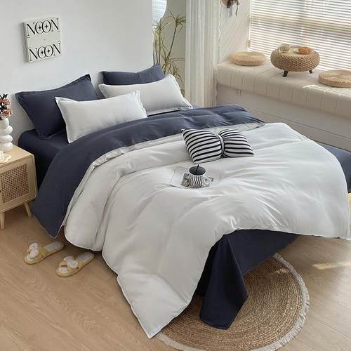 畅销简约柔软透气AB版-新款纯色双拼水洗棉柔感四件套-