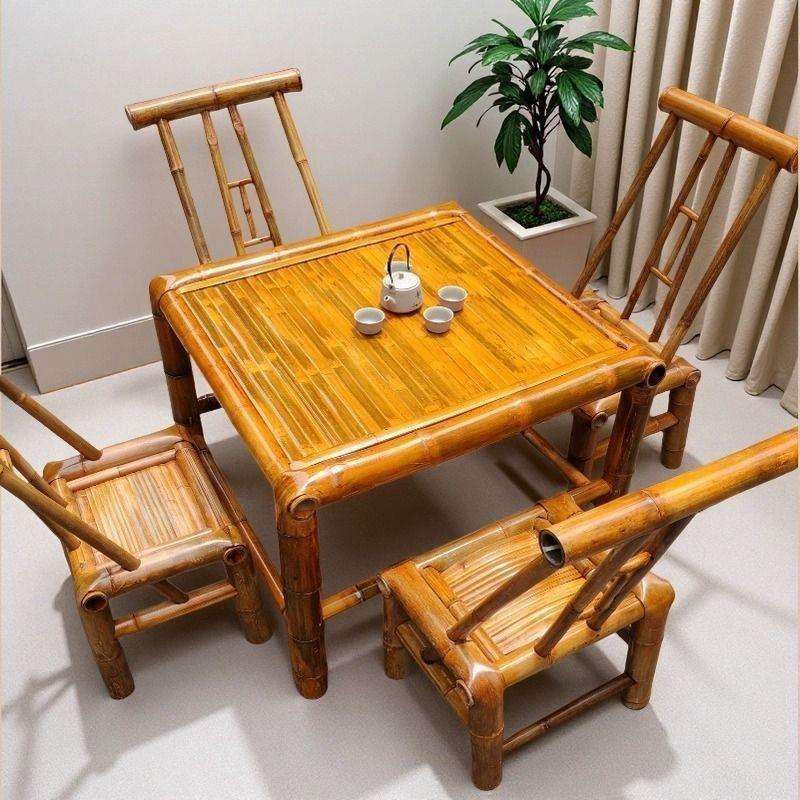 靠背椅手工桌椅组合户外庭院茶几竹编围炉煮茶桌子家用复古桌椅子