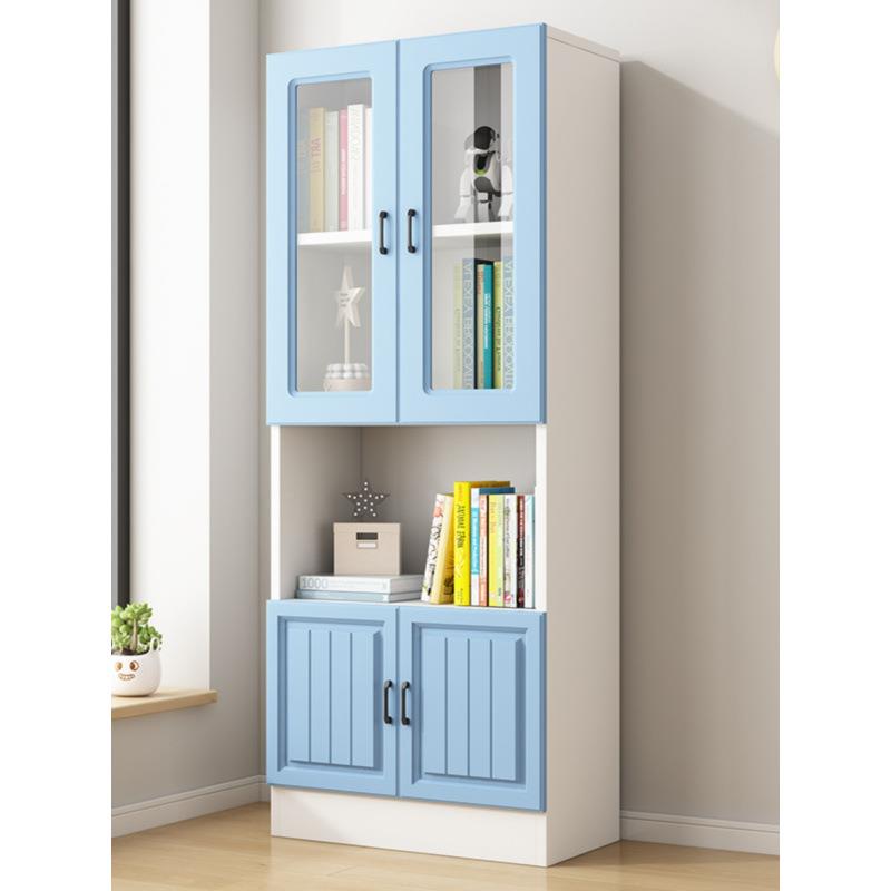 MC45儿童书柜书架靠墙家用落地带防尘玻璃门立柜收纳柜客厅置物展