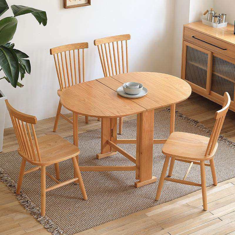 北欧红橡木折叠餐桌椅实木客厅书桌橡木伸缩白橡木方桌小户型圆桌