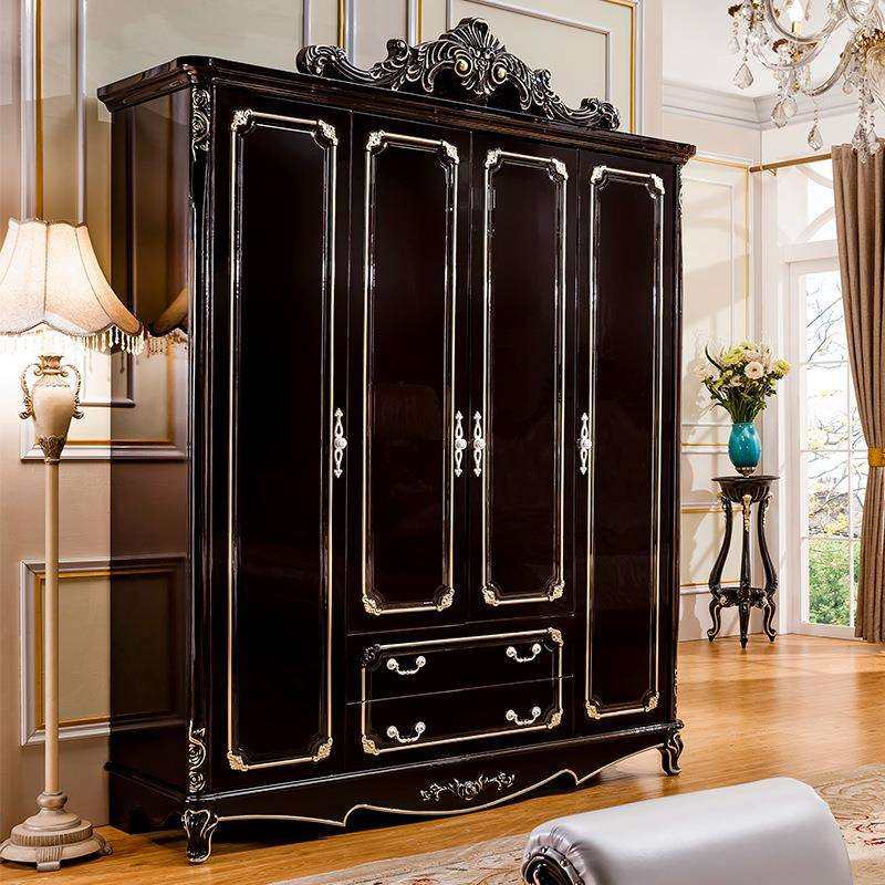 美式衣柜现代简约卧室四门黑檀色轻奢整体实木大衣柜衣橱欧式家具