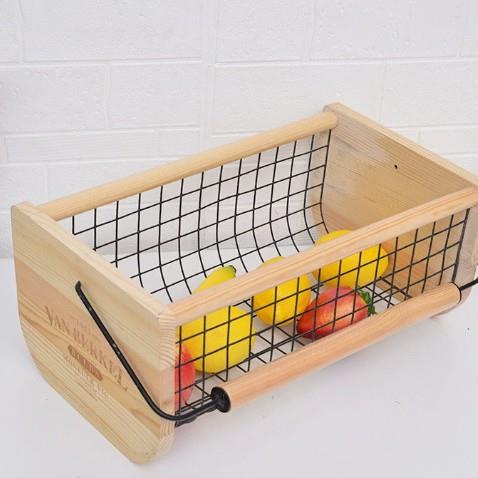 热销雕刻款简约木质家居杂物整理筐创意厨房置物蔬菜筐水果篮