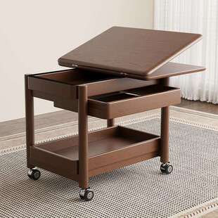 白蜡木移动小推车家用实木茶几小户型多功能折叠伸缩沙发储物边几