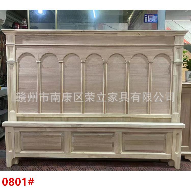 新款中古风实木床美式复古双人床高端别墅法式复古白茬床头床尾