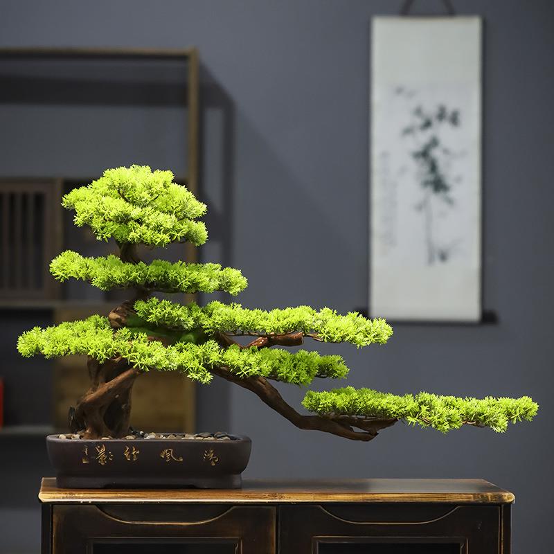 仿真迎客松盆景新中式摆件办公室家居造景客厅绿植玄关软装装饰品