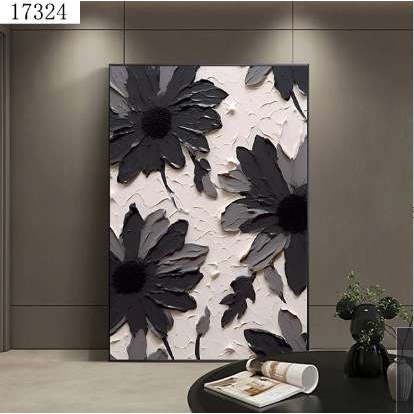 纯手绘花卉抽象装饰画现代简约客厅玄关挂画大尺寸落地画立体油画图片