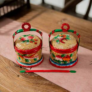 迷你手绘春盛茶席家居摆件竹篮手工竹编篮子花篮潮州传统竹艺摆件