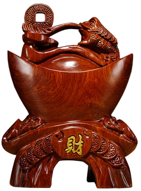 木质雕刻金蟾摆件开业送礼元宝