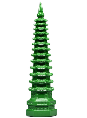 绿色木质雕刻13层文昌塔摆件