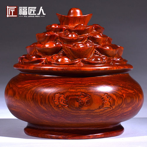雕刻聚宝盆红木店铺开业赠品摆件