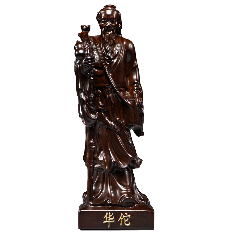 黑檀木雕四大名医人像摆件医