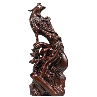 黑檀木雕火凤凰鸟摆件红木朱雀工艺品电视柜装饰新婚乔迁新居送礼