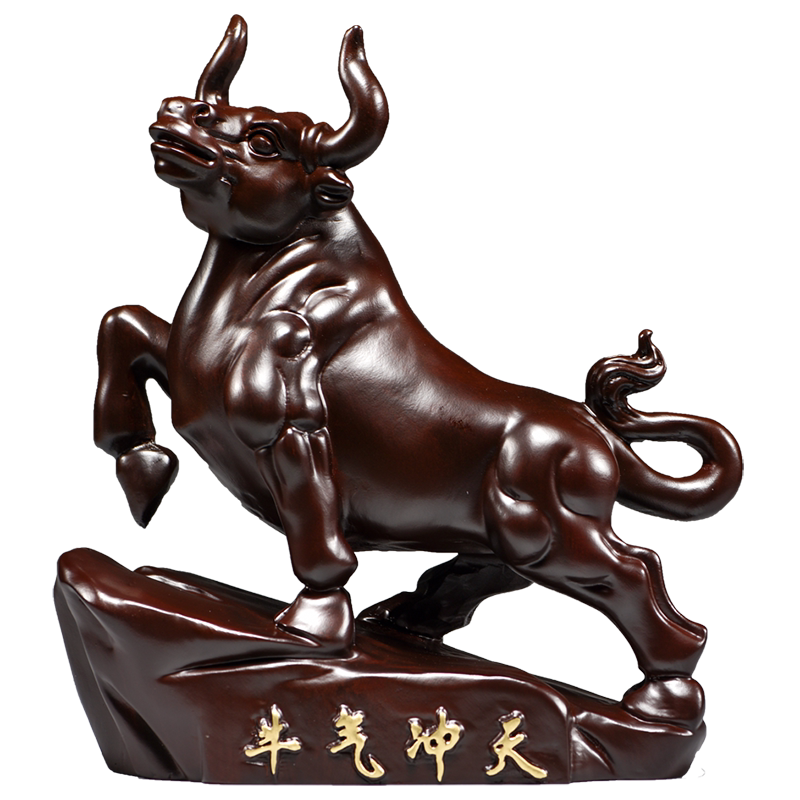 黑檀实木质雕刻牛摆件动物生肖牛气冲天红木家居办公室装饰工艺品