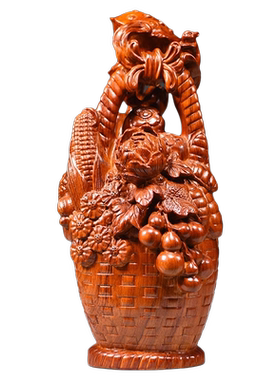 花梨木雕花篮大丰收摆件