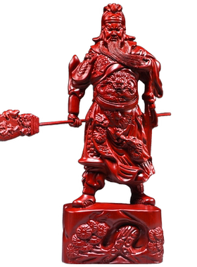 红色木雕刻关公像摆件大号财神爷