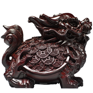 黑檀木雕龙龟摆件八卦金钱龙头龟家居客厅玄关店铺开业装饰工艺品