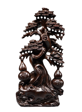 摇钱树黑檀木雕树摆件摇钱树实木