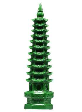 塔绿色木质雕刻11层文昌塔摆件