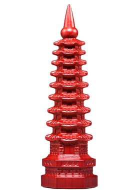 红色桃木九层文昌塔雕刻摆件