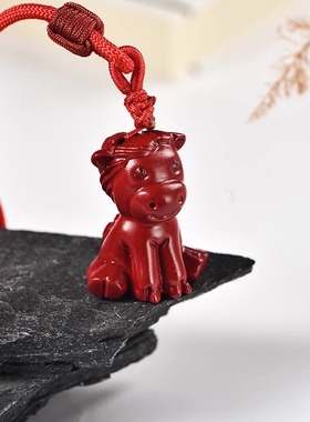 枣红色木马生肖吊坠挂件桃木生肖五行项链吊坠手链钥匙链实木雕刻