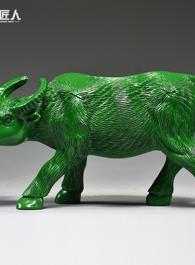 绿色木雕牛摆件牛气冲天实木水牛工艺品十二生肖动物客厅开业送礼