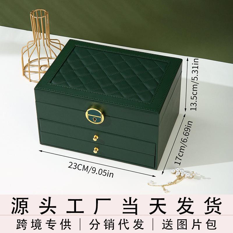 首饰盒抽屉式大容量多层复古pu皮珠宝箱戒指项链耳环钉饰品收爆款