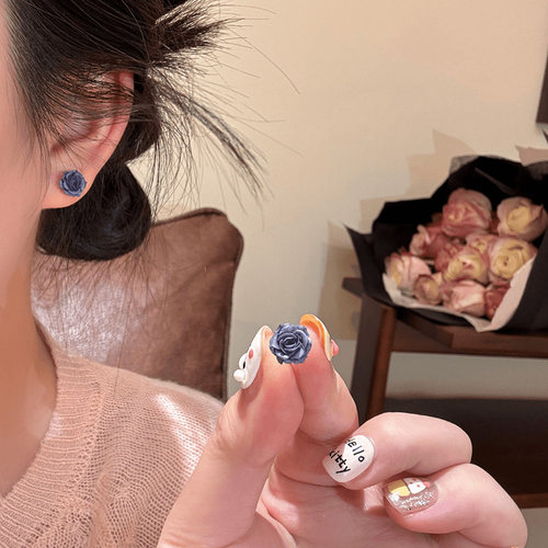 超仙雾蓝玫瑰花耳钉女2025新款爆款高级感小清新耳环小众设计耳饰