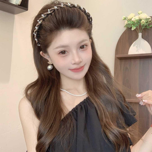 韩式闪钻珠珠发箍女2025新款高颅顶碎发神器头箍带齿防滑洗脸发卡