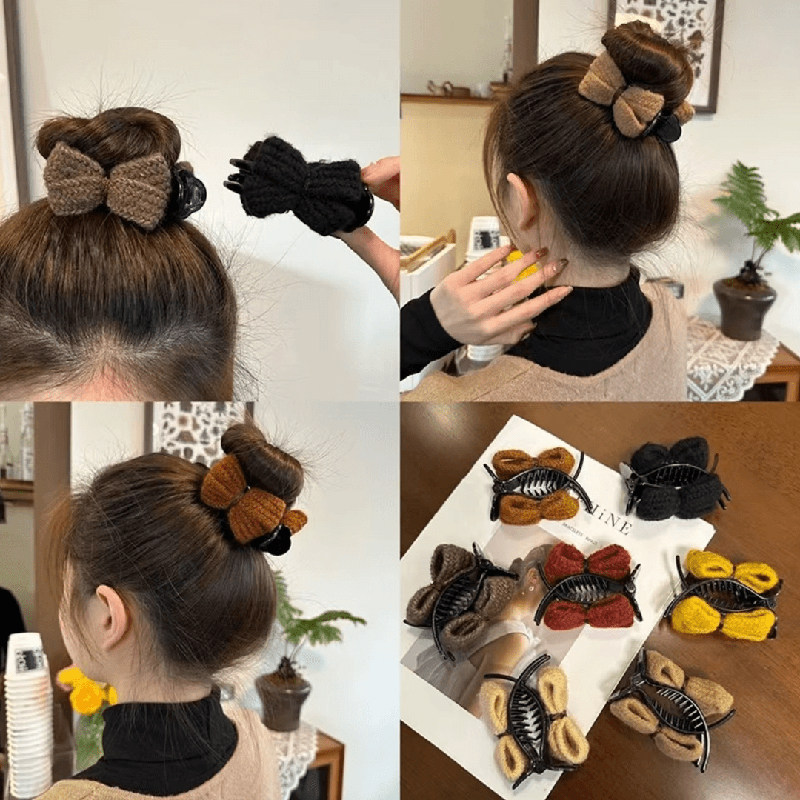 针织丸子头抓夹女2025新款高级感蝴蝶结发夹后脑勺鲨鱼夹发卡头饰