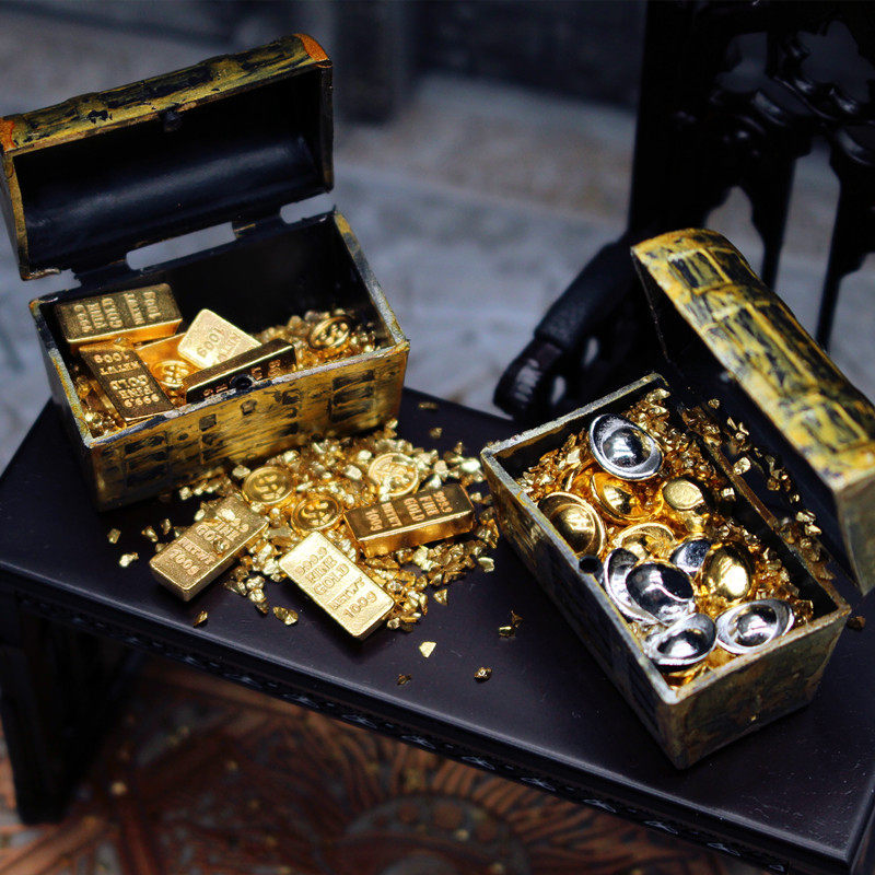 Dollhouse 微缩迷你 金币金条元宝宝藏宝箱 娃娃屋模型摆件地下城