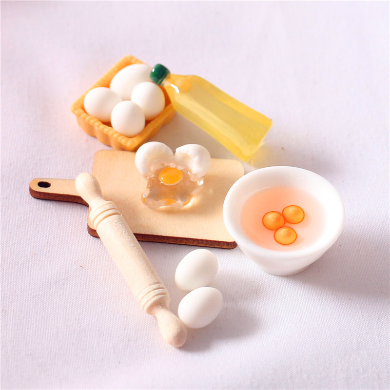 Dollhouse娃娃屋微缩厨房食玩擀面杖蛋碗橄榄油工具 模型拍摄