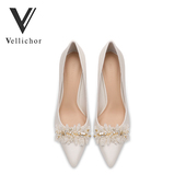 婚鞋 两穿 礼服婚纱白色高跟鞋 2024年新款 女珍珠秀禾伴娘新娘法式