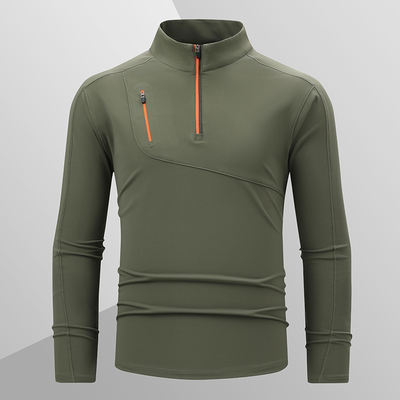 春秋速干T恤男式长袖户外运动防晒宽松跑步训练健身立领快干上衣