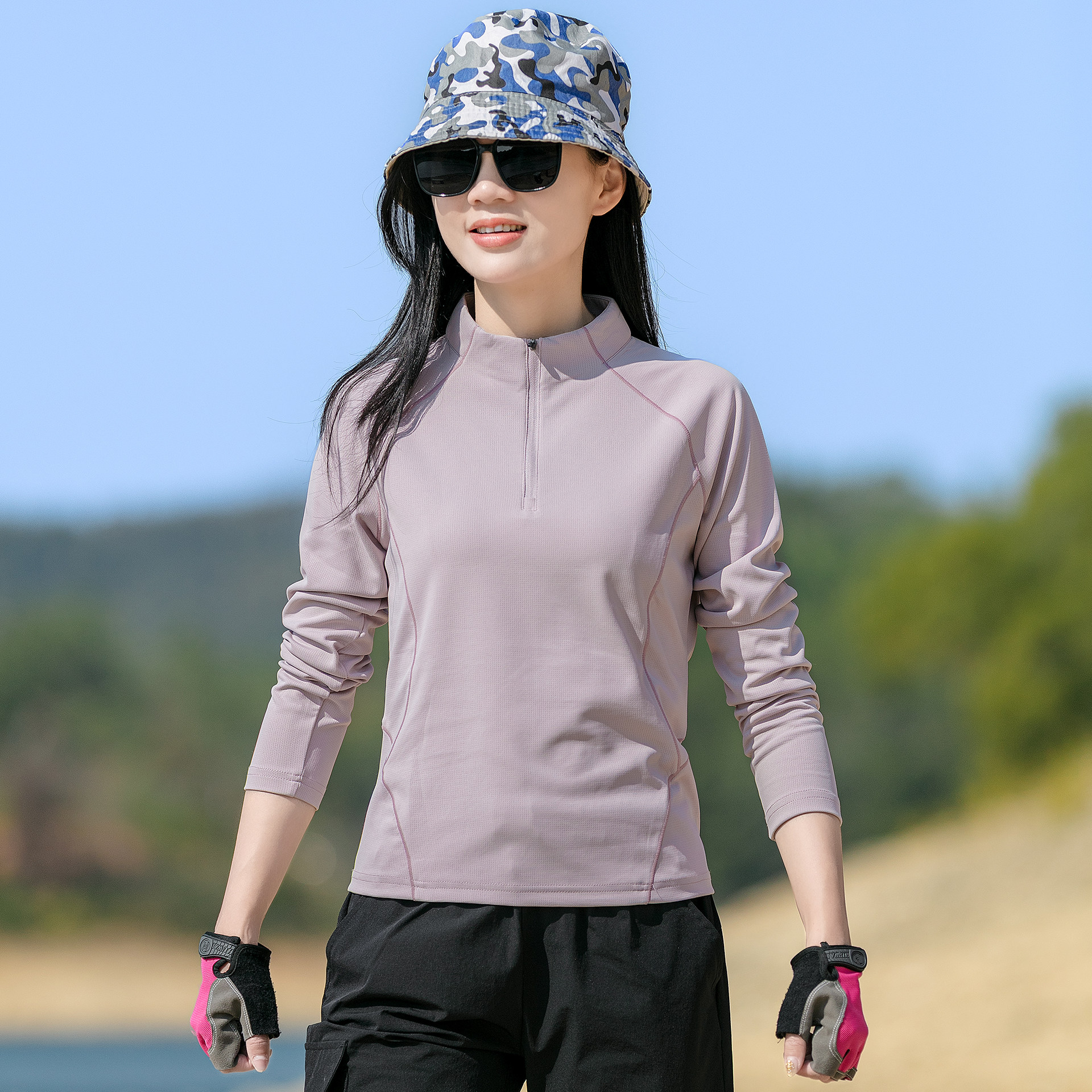 半拉链运动速干T恤衫女修身显瘦春夏瑜伽长袖健身晨跑步快干上衣图片