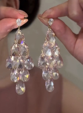 KAMI Y梦幻白水晶长款流苏耳环女轻奢气质高级感时尚显脸瘦耳饰品