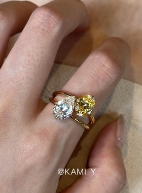 爆闪水滴锆石撞色戒指