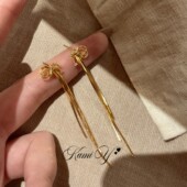 一款 三戴 中古金色蝴蝶结流苏耳钉女精致轻奢灵动气质超仙耳饰