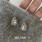 KAMI Y蕾丝花边珍珠耳钉轻奢高级感冬天配大衣 耳饰独特精致耳夹