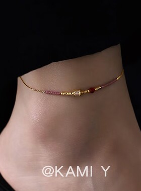 新款天然石日系紫色小米珠钛钢脚链女复古时尚百搭个性设计感足链