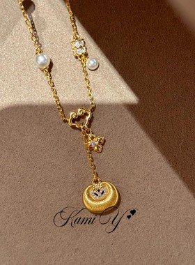 新中式金色拉丝小胖墩吊坠项链