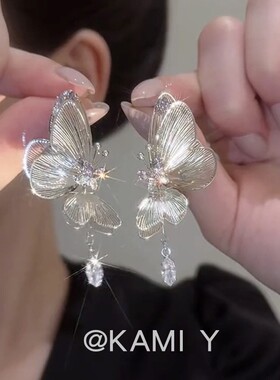 KAMI Y清冷感紫色锆石镂空蝴蝶耳环女轻奢精致时尚小众冷淡风耳饰